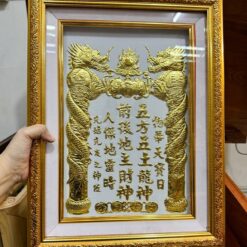 Bài vị Thần Tài Ông Địa nền trắng khung họa tiết mẫu BV-005