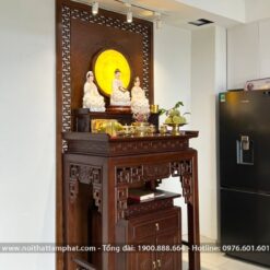 Không gian thờ Phật hiện đại trang trí tranh trúc chỉ Mandala đẹp.
