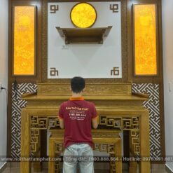 Phòng thờ BT-1078 trang trí tranh trúc chỉ đẹp.