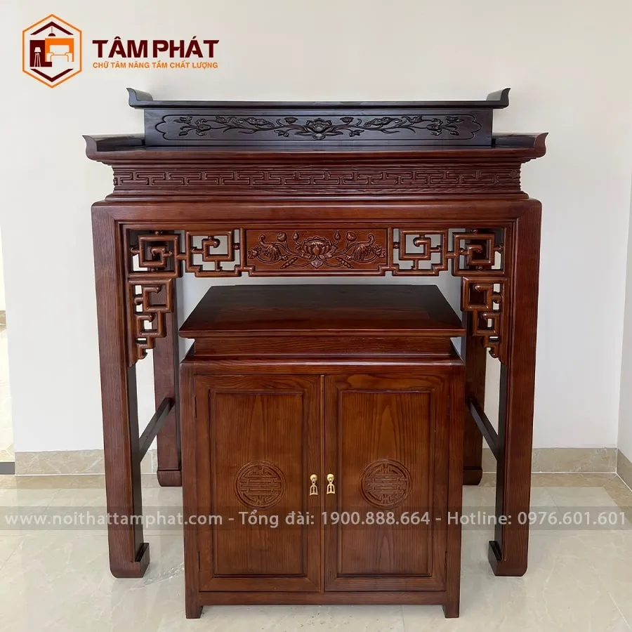 Bàn thờ đứng triện sen kèm tủ cơm mẫu BT-1160