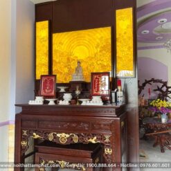 Mẫu bàn thờ đứng Ngũ Phúc thiếp vàng sang trọng.