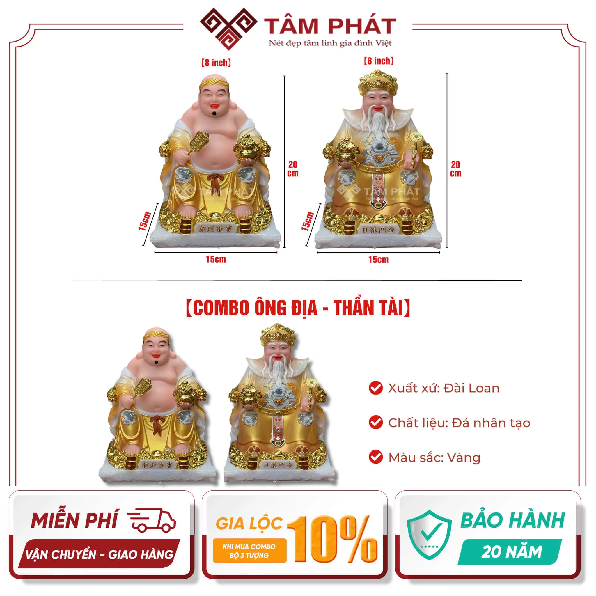 Tượng Thần Tài Ông Địa Đá Màu Vàng Mẫu DT-7912