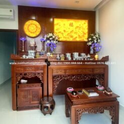 Bộ đôi bàn thờ Phật và Gia Tiên mẫu Như Ý sang trọng BT-1218