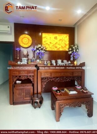 Bộ đôi bàn thờ Phật và Gia Tiên mẫu Như Ý sang trọng BT-1218