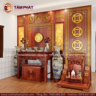 Phương án phối cảnh 3D đẹp, đáp ứng nhu cầu thờ ông bà tổ tiên và Thần Tài của gia chủ.