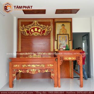 Từ 3D đến thực thế thi công, vị trí bàn thờ thay đổi theo yêu cầu gia chủ.