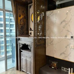 Vách ngăn cách gỗ MDF công nghiệp cắt CNC họa tiết hoa sen đẹp.