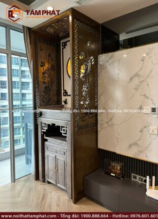 Vách ngăn cách gỗ MDF công nghiệp cắt CNC họa tiết hoa sen đẹp.