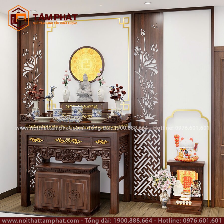 Phối cảnh 3D phòng thờ giúp gia chủ hình dung rõ không gian trước khi thi công