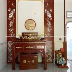Thi công phòng thờ theo đúng thiết kế, đáp ứng yêu cầu về chất lượng và thẩm mỹ.