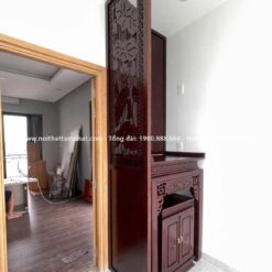 Hình ảnh hoàn thiện phòng thờ thể hiện rõ vẻ đẹp và giá trị sử dụng thực tế.